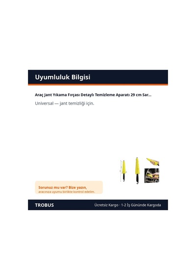 Trobus Araç Jant Yıkama Fırçası Detaylı Temizleme Aparatı 29 Cm Sarı