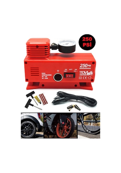 Pro Seri 220 Volt-12 Volt 250 Psi Psi Kompresör Lastik Hava Şişirme Oto Pompası Fişli Çakmaklıklı