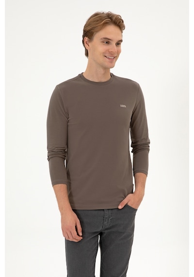U.S. Polo Assn. Erkek Slim Fit Bisiklet Yaka Vizon Süprem Basic Sweatshirt 50313744-VR052