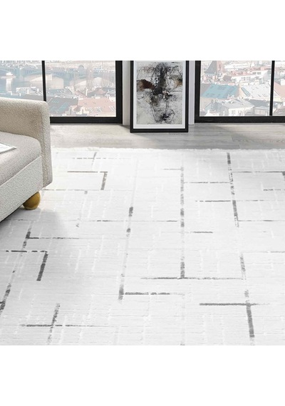 Beyaz Gri Siyah Soyut Çizgili Modern Halı - Nd5118gv Beyaz - Gri - Siyah