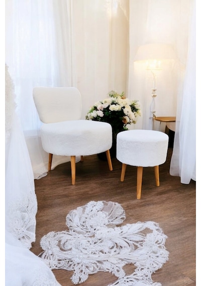 Çay Seti Tekli Koltuk Berjer Ve Puf Takımı Salon, Balkon, Ofis 2 Li Takım Beyaz
