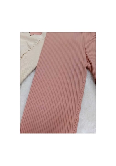 Bubiee Baby Kurdele Desenli Uzun Kollu Kız Çocuğu Taytlı Alt-üst Takım Pembe