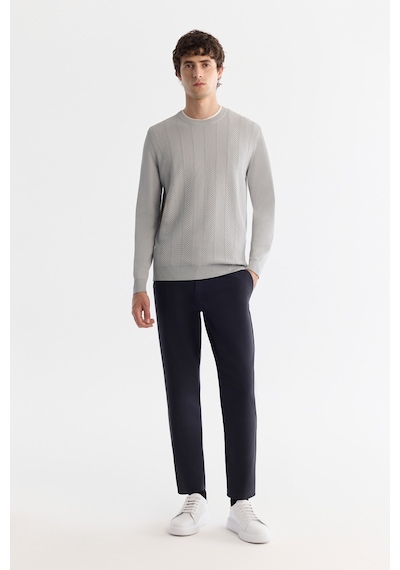 Avva Erkek Gri Bisiklet Yaka Jakarlı Rayon Tüylenmeyen Regular Fit Triko Kazak A42y5072