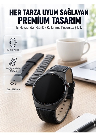3 Kordonlu Amoled Ekran Bluetooth Aramalı Akıllı Saat Metal, Deri Ve Silikon Kordon Seti