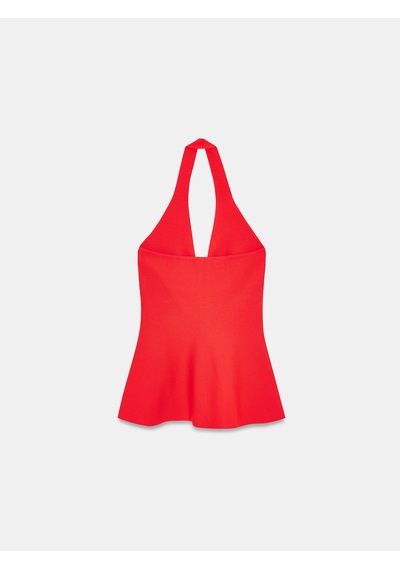 Dilvin 10787 Halter Yaka Peplum Triko Bluz-a.kırmızı