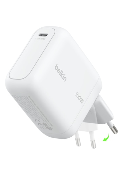 Belkin Boostcharge Usb-c Fiş Tipi Şarj Cihazı 100 W, Gan Kompakt Ve Katlanabilir Macbook Ve İphone İçin Hızlı Şarj, 1,5 M Usb-c Kablo Dahil, Beyaz 1-Beyaz