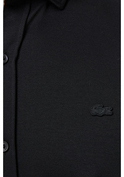 Lacoste Mens Slim Fit Black Cotton Shirt Dar Kesim Pamuklu Erkek Gömlek Siyah