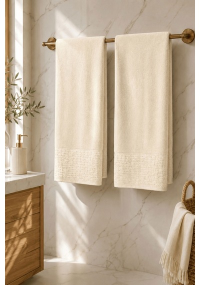 2'li Büyük Boy Banyo Havlusu 90x150 Cm %100 Pamuk Siena Collection 650 Gr Krem