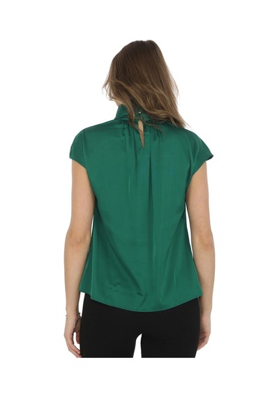 Yaka Drape Detaylı Saten Bluz 01-yeşil