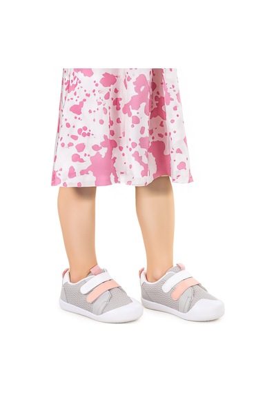 Kiko Kids Textile Cırtlı Kız Bebek Spor Ayakkabı Gri - Pudra