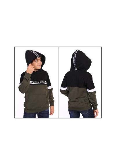 Toontoy Kids Toontoy Erkek Çocuk Relax Fit Kapüşonlu Cepli Renk Bloklu Baskılı Sweatshirt - 2 İplik Haki Toontoy Kids Toontoy Erkek Çocuk Relax Fit Kapüşonlu Cepli Renk Bloklu Baskılı Sweatshirt - 2 İplik Haki