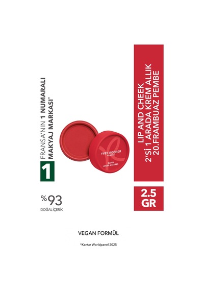 Yves Rocher Krem Allık - Lip And Cheek 2 Si 1 Arada 20.frambuaz Pembe - E Vitamini 20 Frambuaz Pembe
