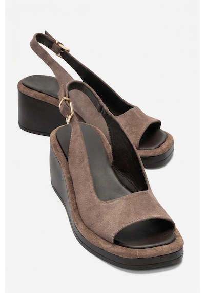 Luvi Shoes Orlena Vizon Süet Hakiki Deri Dolgu Topuklu Sandalet