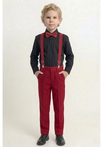 Mnk Baby &amp Kids Renkli Gömlekli Erkek Çocuk Takım M00788 Kırmızı