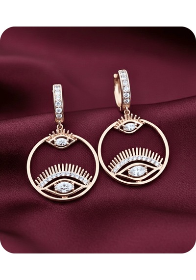 Vip Seri Küpe Xuping Göz Tasarım Taşlı Rose Altın Kaplama 3,5cm Rose Gold