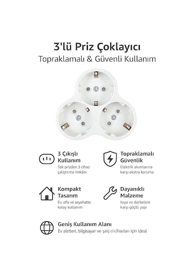 Golyat 3 Lü Topraklı Priz Çoklayıcı Fiş,16a, 250v Elektrik Değeri, Maksimum 3600w Güç Kapasitesi, Dayanıklı Plastik Gövde, Güvenli, Elektrik Dağıtımı, Ev, Ofis Ve İş Yerleri İçin İdeal