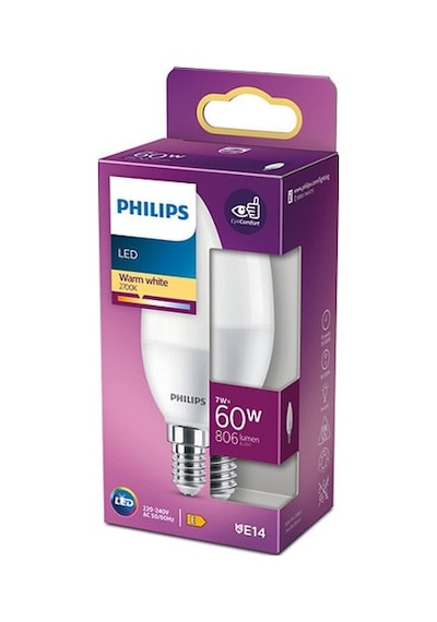 Philips LED Buzlu Mum Ampul 7W 806 Lumen 2700K Sarı Işık B38 E14 Duy (60W Eşleniği)