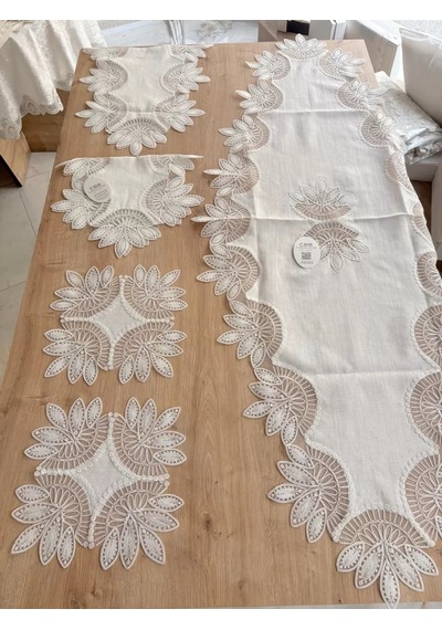 Salon Takımı Çeyizlik Runner Set 5 Parça Keten Ranır Masa Konsol Sehpa Örtüsü Lady Diğer