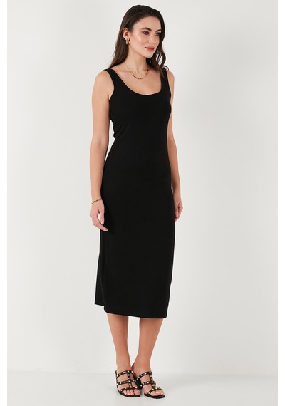 Lela Slim Fit Kalın Askılı Midi Bayan Elbise 5866154 Siyah