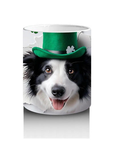 Yoncalarla Süslenmiş St. Patrick S Temalı Border Collie - Baskılı Kahve Kupası Çok Renkli