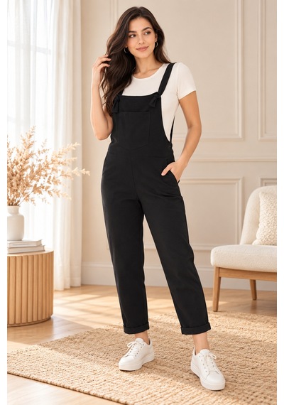 Palena Plnl6160 Örme Kumaş Ön Cepli Salopet - Siyah