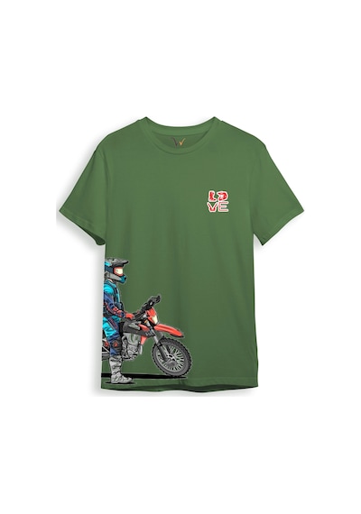 Cross Motor Enduro Ekipmanları Göğüs Ve Yan Detay Baskılı Regular Fit %100 Pamuk Haki T-shirt Haki