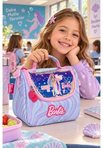 Barbie Deniz Kızı Termal Beslenme Çantası Kız Çocuk Okul Yemek Çantası Günlük 22x20x12 Cm Çok Renkli