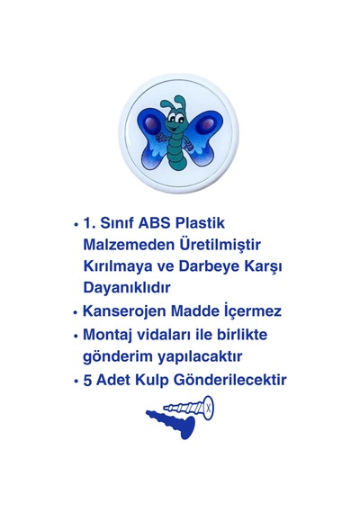 5 Adet Mavi Kelebek Çocuk Odası Mobilya Kulbu Seti - Abs Plastik Düğme Dolap ve Çekmece Kulpları Mavi