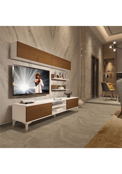 Decoraktiv Eko 5 Mdf Dvd Gold Tv Ünitesi Tv Sehpası Beyaz - Ceviz