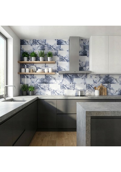 60x60 Cm Kendinden Yapışkanlı Duvar,banyo,tezgah Arası Gri-mavi Mermer-48 Adet 8039-60-48