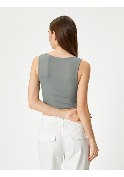 Koton Pencere Detaylı Kısa Atlet Slim Fit Bisiklet Yaka Haki 4sal30107ık Haki