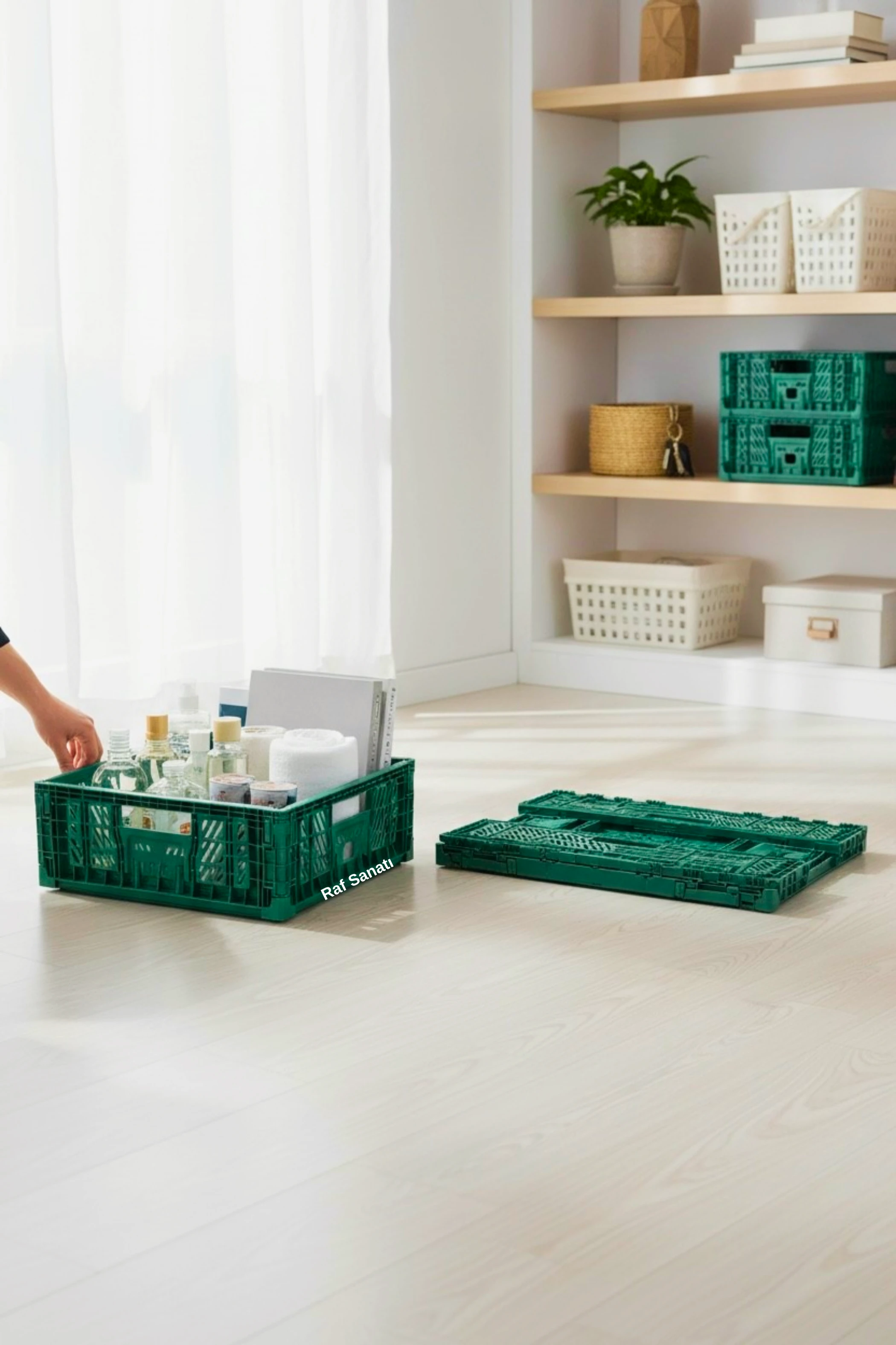 Katlanır Plastik Kasa 60x40x20 Cm, Bagaj Düzenleyici, Saklama Ve Reyon Manav Kasası Çok Amaçlı Sepet Yeşil