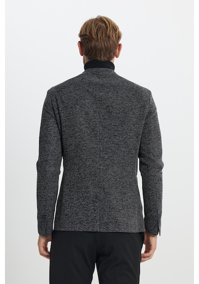 AC&Co / Altınyıldız Classics Erkek Sıyah Slim Fit Dar Kesim Mono Yaka Armürlü Torba Cepli Ceket Siyah