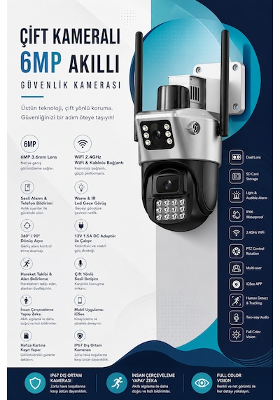 Wifi 2 Kameralı Güvenlik Kamerası