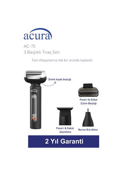 Acura Ac-75 3 Başlıklı Metal Gövdeli Tıraş Seti