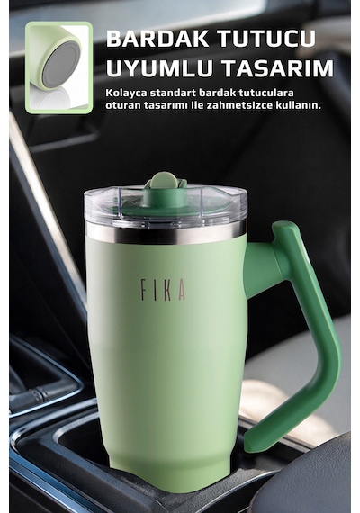 Fika Lumi Patentli Döner Kulplu Sızdırmaz Çift Ağızlıklı Çelik Termos 950 Ml Mint Yeşili