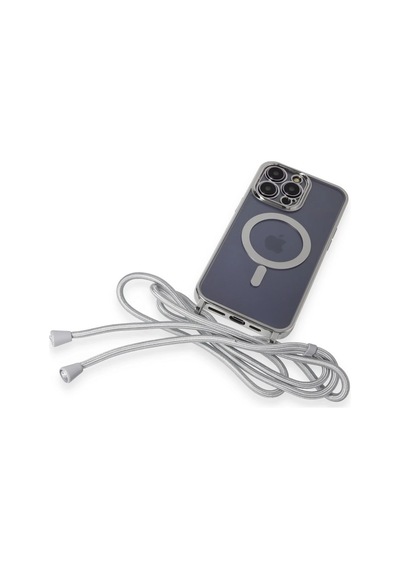 Uray Store Apple iPhone Uyumlu  13 Pro Max Kılıf Divo Lazer Askılı Magsafe Kapak - Gümüş