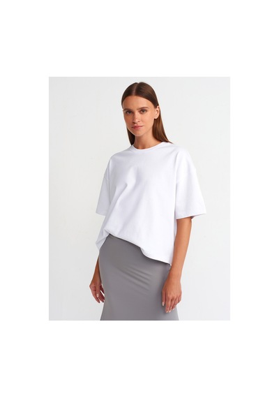 Dilvin 31017 Kısa Kollu Pamuklu T-shirt Ekru