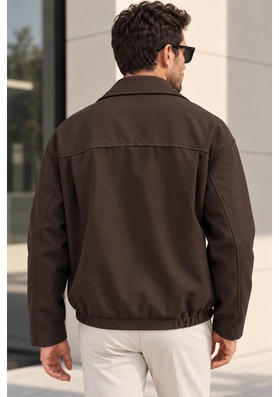 Polo State Erkek Astarlı Fermuarlı Lastik Bel Regular Fit Ceket - Kahverengi