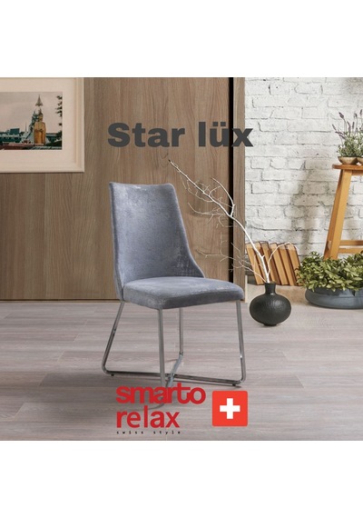 Smarto Relax Star Lüx 2'li Yemek Masası Sandalye Seti - Metal Ayaklı, Gri Kumaş Gri