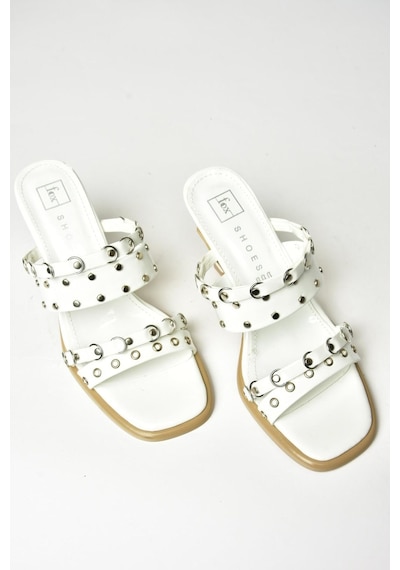 Fox Shoes U518280408 Beyaz Rugan Kalın Topuklu Kadın Terlik Beyaz