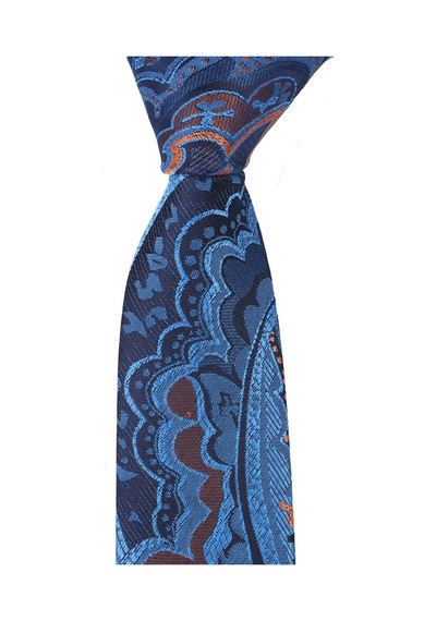 Esgue Dar Kesim Mavi Desenli Slim 6 Cm. Hand Made Kravat