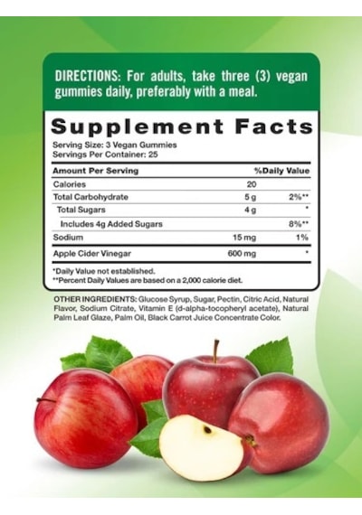 Apple Cıder Vınegar 600 Mg 75 Gummies - Delicious Apple Flavor
