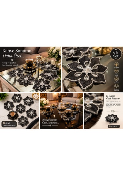 Kahve Sunum Pecetesi El Yapımı İnci Detaylı 15x15 Ölcü 6 Adet Renkli - Beyaz - Gold - Gümüş - Siyah Kahve Sunum Pecetesi El Yapımı İnci Detaylı 15x15 Ölcü 6 Adet Renkli - Beyaz - Gold - Gümüş - Siyah
