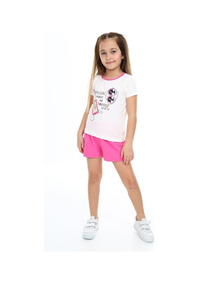 Toontoy Kids Toontoy Kız Çocuk Mucıs Makes Me Happy Baskılı Şortlu Takım Fuşya