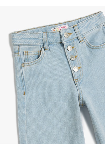 Koton Geniş Paça Kot Pantolon Cepli Pamuklu - Wide Leg Jean Lıght Indıgo 5skg40016ad Açık Mavi