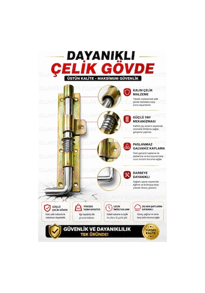 24 Cm Yaylı Kapı Sürgüsü Galvaniz Çelik Ferforje Bahçe Demir Garaj Depo Kapısı Kilidi