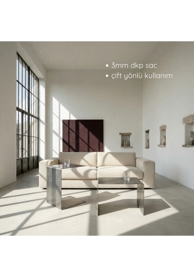 Metal Koltuk Üstü C Sehpa Modern Minimal Yan Sehpa Gri