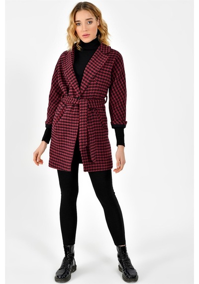 Z6623 Dewberry Bayan Palto-bordo-siyah