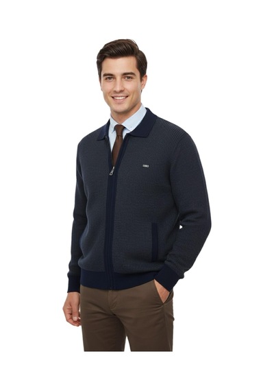Çizgi Triko Erkek Polo Yaka Astarlı Triko Mont Fermuarlı 5208p Bgl-st05019 Lacivert